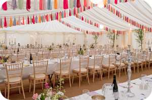 Bedecked wedding marquee decorations